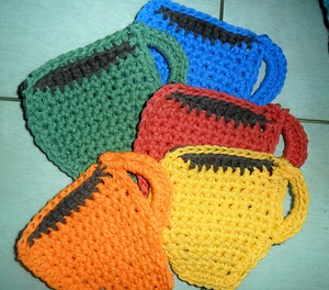 Handmade Crocheted Coffee Cup Shaped Coasters - Picture 1 of 18