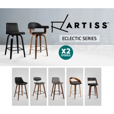 Artiss Kitchen Bar Stools Wooden Bar Stool Swivel Chairs Leather Black White - image 1 of 4