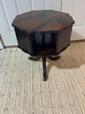 Mahogany Swivel Side Table With 8” Shelf/Openings - Image 1 of 4