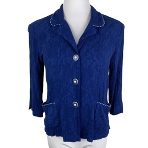 Karin Stevens Vintage Navy Blue 3-Button Rayon 3/4 Sleeve Blouse Women's 8 - Picture 1 of 8