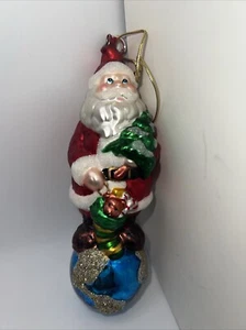 Vintage Weihnachtsmann stehend auf der Welt Glas Weihnachten 7" Ornament - Bild 1 von 3