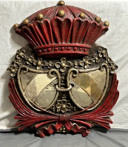 MCM Vtg FINESSE ORIGINALS Fiberglass French Spanish SHIELD Coat of Arms CROWN - Picture 1 of 13