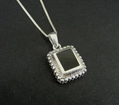 Collar FAS Piedra de Ónix Negro Aspecto de Cuentas Bisel Plata de Ley 925 Colgante Cadena  Foto 1 de 4