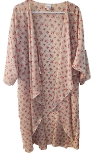 Lularoe Women Waterfall Sheer Shirley Kimono Duster Size L Rose Ditsy Boho Beach - Picture 1 of 11