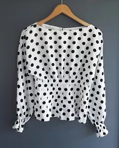 Sheike Size 6 Black & White Spotted Panel Waist Blouse - Picture 1 of 3