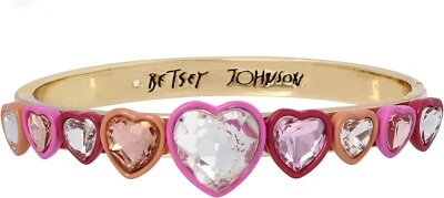 NEW BETSEY JOHNSON GOLD TONE,RED,PINK,HEART SHAPE CRYSTAL HINGE BANGLE,BRACELET - Image 1 of 2
