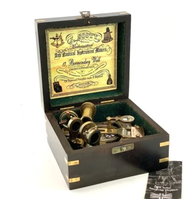 Astrolabe Ship's Instruments with Wooden Box J. Scott London-Brass Ship Sextant - Image 1 of 4