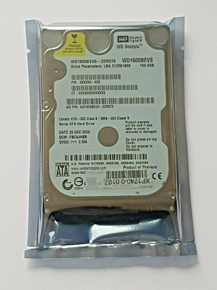 160 GB SATA Western Digital WD1600BEVS-22RST0 5400RPM 8MB 2,5 " Hard Drive New - Image 1 of 1