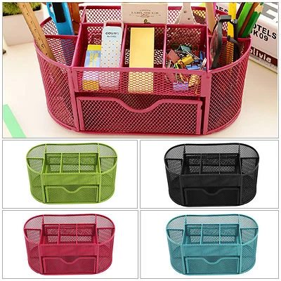 Pencil Tray Mesh Pen Holder Stationery Container Storage Desk Tidy Organiser - Image 1 of 4