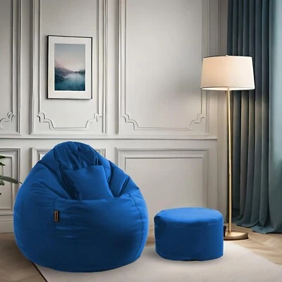 Funda Silla Bean Bag con Reposapiés Imitación Cuero Sin Frijoles Azul XXXL Foto 1 de 4