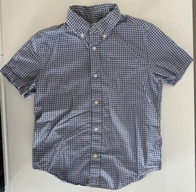 J Crew Crewcuts Boys Short Sleeve Button Down Shirt Blue Pink Check Size 10 - Image 1 of 2