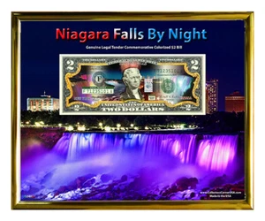 Cascate del Niagara di notte #1 banconota da 2 dollari colorata con cornice 8" x 10" - Foto 1 di 6