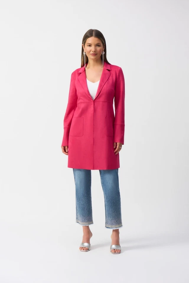Joseph Ribkoff Raspberry Pink Faux Suede Straight Jacket 251941 Size M RRP £265  - Image 1 of 4