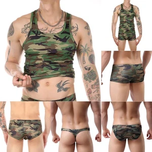 Set abbigliamento uomo mimetico top intimo boxer tronchetti perizoma mutande - Foto 1 di 30