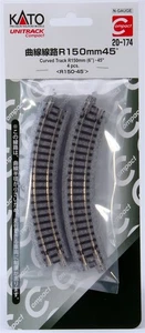 Kato 20-174 N 6" Radius 45° Curved Track Section UniTrack (Pack of 4) - Picture 1 of 1