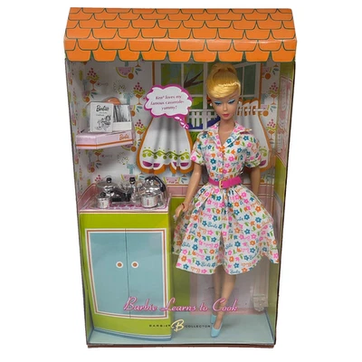 MUÑECA BARBIE APRENDE A COCINAR REPRODUCCIÓN ETIQUETA DORADA MATTEL NUEVA EN CAJA # K9141 Foto 1 de 4