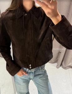 ZARA BNWT 2025. DARK BROWN LEATHER SHORT JACKET BOMBER. 8073/254/716 - Picture 1 of 11
