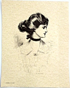 "A DAUGHTER OF THE SOUTH" (GIBSON GIRL)~ *1909 PEN-AND-INK SKETCH - (11" X 14")* - Picture 1 of 5