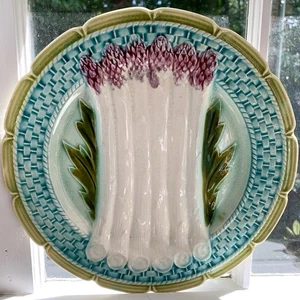 Antike französische Orchie Fayence Majolika weißer Spargel Teller 19. Jh. 9,75" Durchmesser - Bild 1 von 14