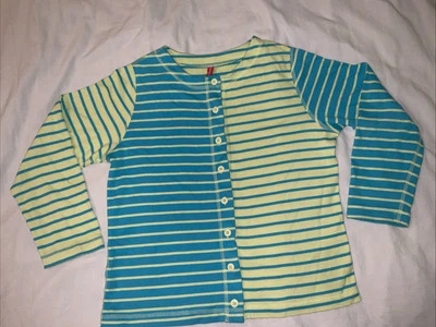 Hanna Andersson Yellow Aqua Striped Top Size 12 (150) Playdress Cardigan - Image 1 of 4