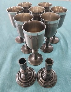 (8) Handcrafted John Somers JS X MG Pewter 6" Goblets + (2) candlesticks Brasil - Picture 1 of 10