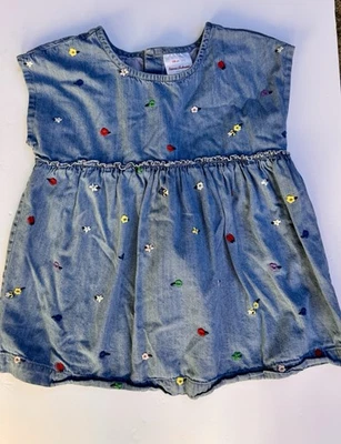 Top Babydoll Hanna Andersson Denim Bordado Floral Cambray Talla 8 Usado en Excelente Condición Foto 1 de 4
