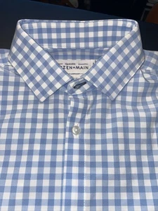 Camicia MIZZEN + MAIN Trim Fit Sottovento Medium Performance Elasticizzata Blu Bianco Check - Foto 1 di 16