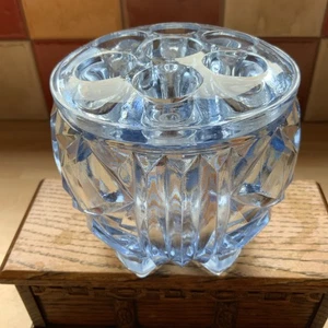 Vintage Art Deco Bagley 1930er blau Glas Posy/Rose Schale mit Frosch 3 3/4" hoch - Bild 1 von 15