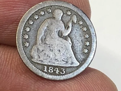 1843 SEATED LIBERTY HALF DIME - .900 SILVER - RARE SCARCE EARLY 1800s US COIN - Image 1 of 4