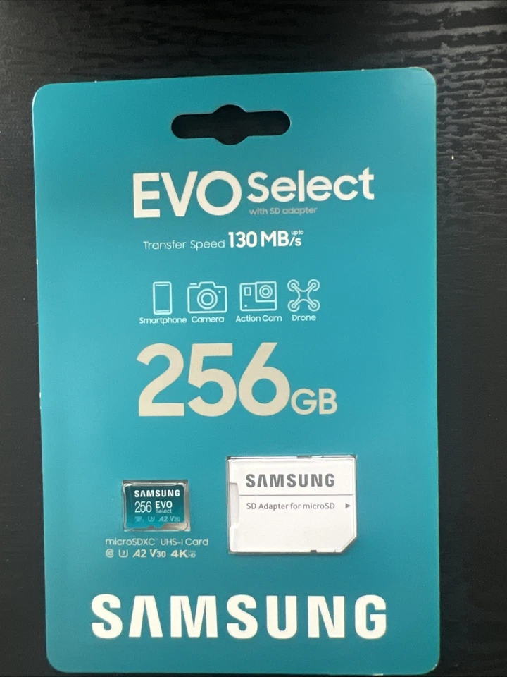 SAMSUNG EVO Select Micro SD Memory Card + Adapter, 256GB microSDXC 130MB/s NEW - Image 1 of 1