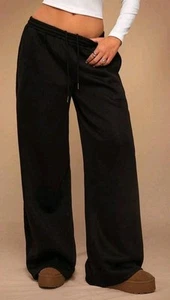 Forever 21 X Shein Black Wide-Leg High Waisted Thermal Lined Sweatpants Large - Picture 1 of 5