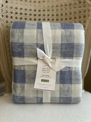 Pottery Barn Rhett Check KING/CAL. KING Duvet Cover Blue NWT OB - Image 1 of 2