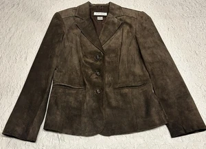 Preston & York Lederjacke Damen klein braun Wildleder Plissee Blazer Scheunenmantel - Bild 1 von 23