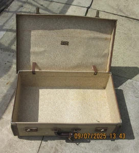 Vintage Spartan Suitcase 1950s Brown Beige Hard Case Travel Trunk – Retro Prop - Picture 1 of 11
