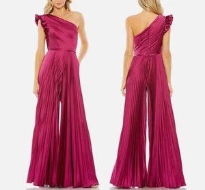 $498 IEENA MAC DUGGAL 10 One Shoulder Charmeuse Pleated Jumpsuit Style 27458 - Picture 1 of 6