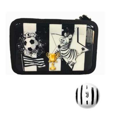 SEVEN JUVENTUS Astuccio Scuola 3 Zip Triplo Scomparto Nero Bianco - OMAGGIO Pallina