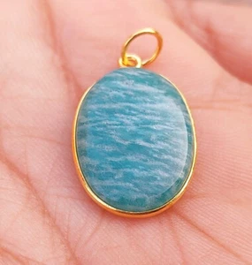 Natural Amazonite Charm Pendant - 18K Solid Gold Handmade Charm Necklace - Picture 1 of 5
