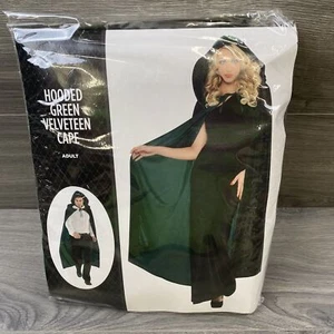 Hooded Green Velveteen Cape Cloak Costume Adult Cape Halloween Fancy Dress - Picture 1 of 6