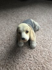 Vintage Flocked Plaster Bobble Head BEAGLE Dog Glass Eyes Nodder Japan