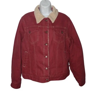 Dickies Sherpa Lined Denim Jacket Women XL Oxblood Red Trucker Work Casual - Picture 1 of 11
