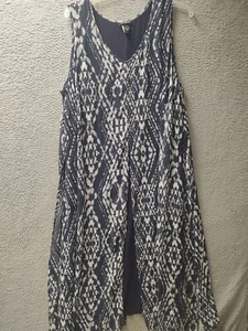 Catherines Maxi Dress Womens 3XL Blue Black Front Back Side Slits - Picture 1 of 7