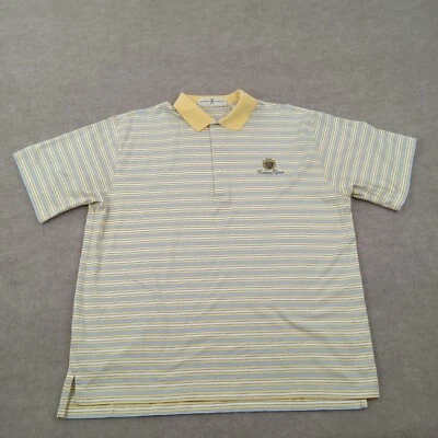 Fairway Greene Polo Shirt Mens Large Yellow Blue White Striped Golf Casual Logo - Image 1 of 4