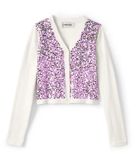 LANDS' END Girls Plus L(14.5) Sequin Sophie Cardigan NWT $52 - Picture 1 of 2