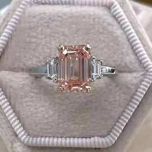 Bague fantaisie diamant rose intense émeraude cultivée en laboratoire IGI 3,07 ct or 14 carats 3,45 ctw - Photo 1 sur 11