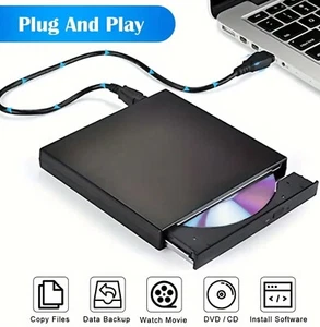 Slim External CD DVD RW Drive USB 3.0 Writer Burner Player Black For Laptop PC - Picture 1 of 3