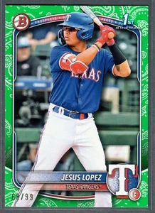 Bowman Jesus López 2025 patrón verde #/99 1st Bowman Rangers SP - Imagen 1 de 2