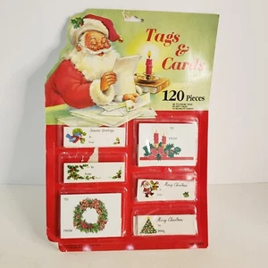 Vtg Christmas Gift Tags NOS Eureka 120 Pieces Santa Holly Birds - Picture 1 of 2