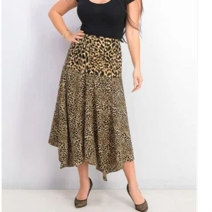 Calvin Klein Leopard Animal Print Lined Asymmetrical Midi Skirt Size 10 New Tags - Picture 1 of 10