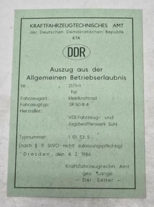 Simson KTA Papiere DDR SR50 B4 mit Stempel Blanko - Picture 1 of 2
