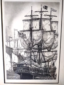 Vintage Signed 1976 Alan Jay Gaines Litho Framed Print "Charles W. Morgan" Ship - Picture 1 of 10